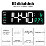 Large LED Wall Clock Dual Alarms Digital Clocks Silent Table Clock Wall-mounted Temp Date Power Off Memory Remote Control
