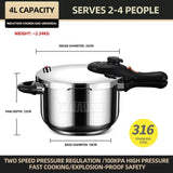 316 Stainless Steel Pressure Cooker - Suitable for Gas and Induction Cookers, Fast and Safe Cooking