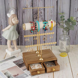 Wooden Bracelet & Base Box Storage 4-Tier Necklace Earrings Watch Jewelry Display Hanging Organizer Holder