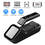 3-in-1 Barcode Scanner Handheld 1D Bar Code Reader Support BT 2.4G Wireless USB Wired Connection with Charging & Scanning