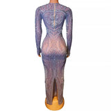 2024 internet celebrity new evening dress party adult gift sexy deep V hollow out perspective full diamond niche luxury