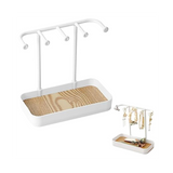 Organizer Stand, Necklaces Holder with Wooden Tray, Necklace Display Stand Jewelry Storage Hooks White