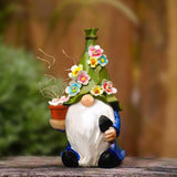 Garden Statues with LED String Light Outdoor Decor Solar Gnomes Resin Gnome Figurine for Courtyard Lawn Patio Porch