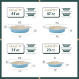 Set Of 2 Oval Blue Casserole Dish, Baking Pan (24.13cm/28.57cm), Ceramic Baking Dish For Cooking, Kitchen, Family Dinner