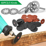 60PCS For Dremel Accessories Dia Cutting Discs Sanding Grinding Wheel Circular Saw Blade Rotary Tool Set
