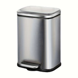 1pc Stain-resistant Small Rectangular Bin With Soft Closed Footboard, Brushed Stainless Steel Trash Can, Satin Nickel Trash Can, Home Essential , Bathroom Organizers & Storage