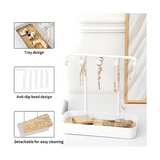 Organizer Stand, Necklaces Holder with Wooden Tray, Necklace Display Stand Jewelry Storage Hooks White