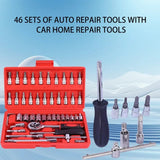 46pcs Socket Combination - 1/4 Inch Small Fly Ratchet Torque Screwdriver Wrench Auto Repair Home Technical Tool Kit