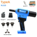 Electric Rocol RL-520 Lithium Battery Automatic Rivet Gun Core Pulg Riveting Tool Stainless Steel Brushed Rivets