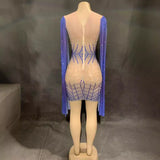 Runway evening dress, party dress design, super long sleeved temperament, stage performance attire, shimmering small diamond patterns, sexy