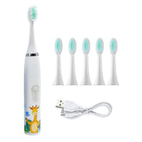 6 in 1 Children Electric Toothbrush Cartoon KidsToothbrush Head Ultrasonic Waterproof Soft Hair Cleaning Brush Rechargeable