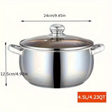 1pc Casserole, 24cm/9.45in Stainless Steel Casserole With Tempered Glass Lid, Big Capacity, Induction Available