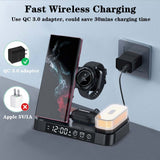 Wireless Charger 3 in1 S23 S22 S21 Ultra 30W Fast Charging Station Watch 5/5 Pro/4 Chargers Stand New Alarm Clock Night Light