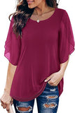 Pleated 34 Sleeve Chiffon Loose Flowy Top