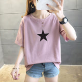Summer New Pure Cotton Short Sleeve T-shirt Women's Korean-style Round Neck Printed Wear Top