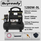 220V 1280W 9L Oil Free Silent Industrial Compressor Portable Woodworking Spray Painting Household Air Pump