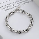 Sterling Silver Vintage Personality Stitching Twist Dragon Head Buckle Woven Bracelet