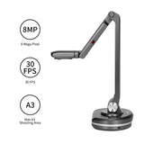 2-in-1 USB Document Camera & Book Webcam - Auto Focus, 8 Mega-pixel HD, A3 Scanning, LED Light Scanner for Live Teachers