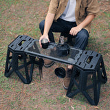 Outdoor Multifunctional Folding Barbecue Side Table - Portable Iron Storage Rack with Grid for Camping