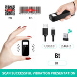 2D 1D Wireless USB 2.4G BT Barcode Scanner with Screen Handheld Bar Code Reader Battery Level Time Display Works