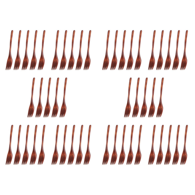 50 Pieces Eco-Friendly Japanese Wood Salad Dinner Fork Tableware Dinnerware For Kids Adult(50 Pcs No Rope Wooden Forks)