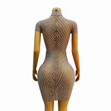 2024 Autumn New Chinese Half High Neck Qipao Full Diamond Zipper Style Ladies Banquet Party Dress
