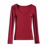 Round Neck Stretch Slim Fit Long-sleeved T-shirt Women