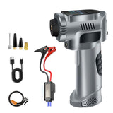 Tire Inflator Portable 4-in-1 - Cordless Electric Pump, Jump Starter, Air Compressor with Emergency Light for Car.