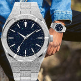 Matte Star Dust Dial Rose Gold Full Stainless Steel Strap High Quality Luxury Frosted Japanese Miyota Quartz Watch Clock for Men