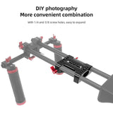 Multipurpose Camera Base Plate with 15mm Rod Rail Clamp Tripod Mounting Baseplate Aluminum Alloy for DSLR Rig Support System