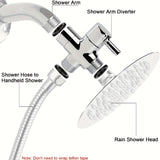 1Set High Pressure Square Rain Shower Head, High Pressure Handheld Shower, Equipped 149.86cm Extra Long Hose, 3-Way Diverter, Adhesive Shower Head Holder, Extention Shower Arm, Top Shower Head Set, Bathroom Accessories (Chromium Plating)