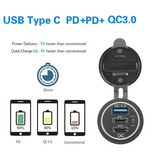 C Charger Socket 12V/24V Multiple USB Outlet Two 45W PD USB-C & QC3.0 Ports with Power Switch Fast Car Adapter