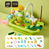 48PCS Kids Simulation Electric Dishwasher Pretend Play Mini Kitchen Food Educational Summer Cosplay Girls Toys