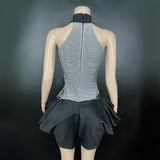 Host's Elegant with Waist Wrapped and Neck Hanging to Show Slim Chain Sexy Short Dress