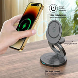 360 Rotate Metal 3 in 1 Magnetic Wireless Charger Stand Pad For iPhone 15 14 13 12 Apple Watch 9 8 Fast Charging Station