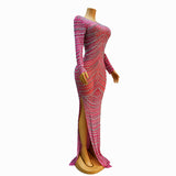 Adult Gift Multi colored Side Split Slim Fit sleeved Car Model Photography Long Dress