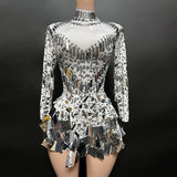 Novas New Shiny Sequins Outgoing Party Elegant Slim Fit Long Sleeve Short Mini Dress