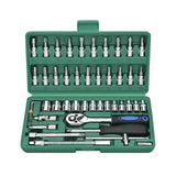 46pcs Socket Combination - 1/4 Inch Small Fly Ratchet Torque Screwdriver Wrench Auto Repair Home Technical Tool Kit