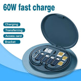 Portable Multifunctional Data Storage Box, 60W Fast Mobile Phone Holder, Charging Cable Set, Multi Head Conversio