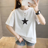 Summer New Pure Cotton Short Sleeve T-shirt Women's Korean-style Round Neck Printed Wear Top