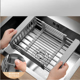 1PC Retractable Drain Basket with Adjustable Armrest Stainless Steel Drying Dish Rack Kitchen Sink Storage basket drain rack
