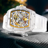Fahion men watch ONOLA Sprot Plastic Transparent Hollow Full Automatic Mechanical Watches Men Waterproof Clock