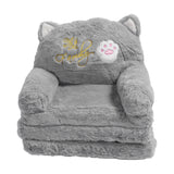 Kids Sofa for Baby Toddler Cute Cartoon Cat Convertible Armrest Chair Fold Out Couch Bed for Napping Playing Sleeping Grey 3 Layers