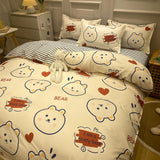 Bed Set Eco Friendly Bright Vivid Colors High Density Polyester Fiber Bed Sets Full for Dormitory Home Hotel Little Cute 1.5 Meters Bed (4 Pieces)