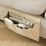 Beige Felt Hanging Bed Bag With 5 Compartments For Sofa Storage