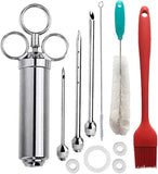 Spice Syringe, Meat Syringe, Spice Syringe, Stainless Steel Grill - With Cleaning Brush, Silicone Grill Brush And 3 Needles, 1 Piece (full Silicone Re
