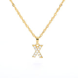 (X) Gold Zircon Letter Pendant Stainless Steel Chain 18k Gold Plated 26 Letter Necklacea