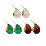 (white) Copper-plated Real Gold S925 Silver Needle Retro Simple Teardrop Earrings Simple Resin Earrings Trendy Earrings
