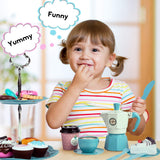 Kids Party Wooden Pretend Coffee Set Tableware Dessert Playset Afternoon Tea Role Play Toys