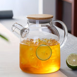 1pc, Cold Water Kettle, High Borosilicate Glass Thickened Cold Kettle, Transparent Bamboo Lid Juice Kettle, Large Capacity Heat-resistant Glass Cool Kettle